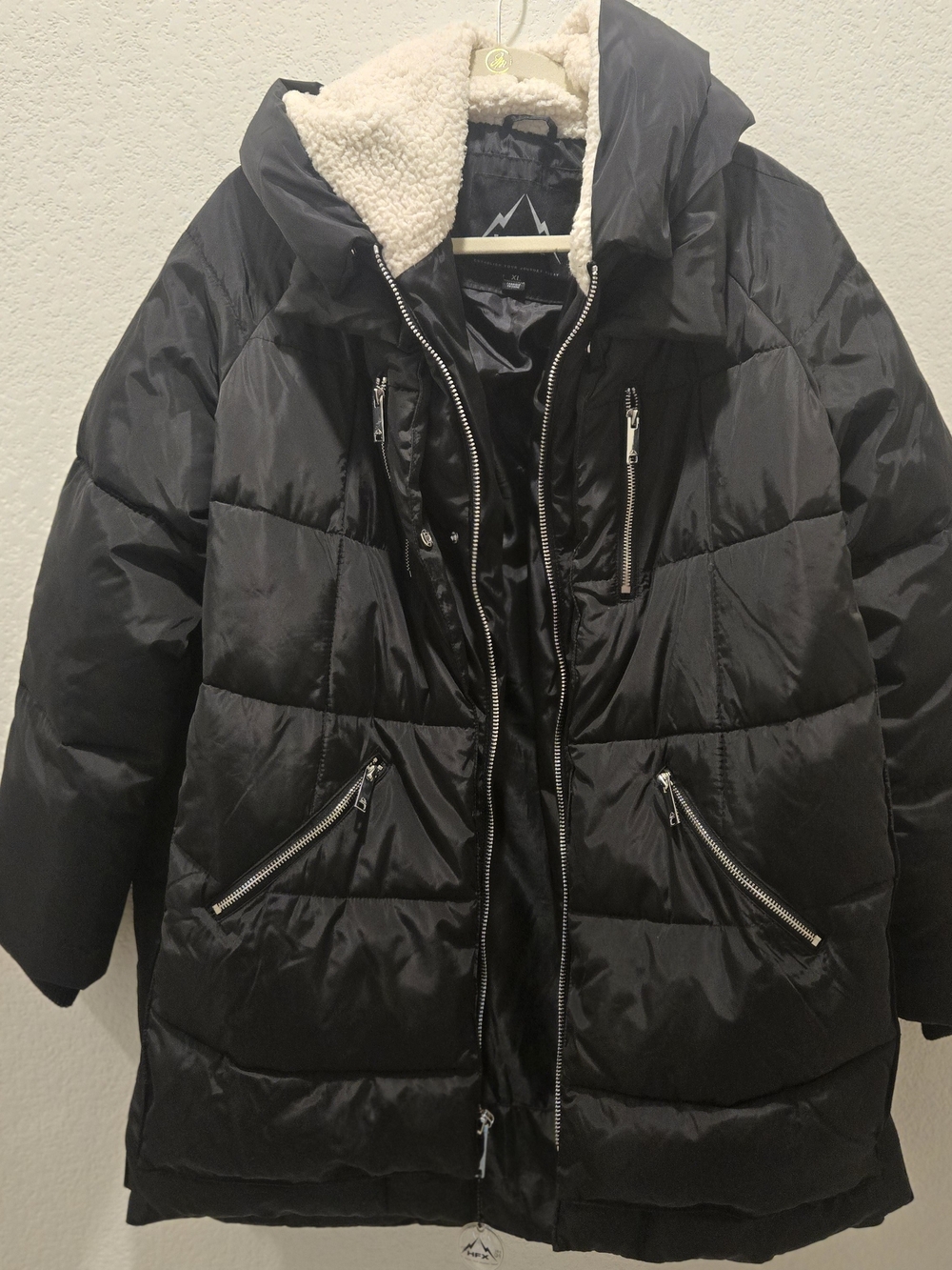 HFX Black Sherpa-Lined Hood Puffer Coat - Women
